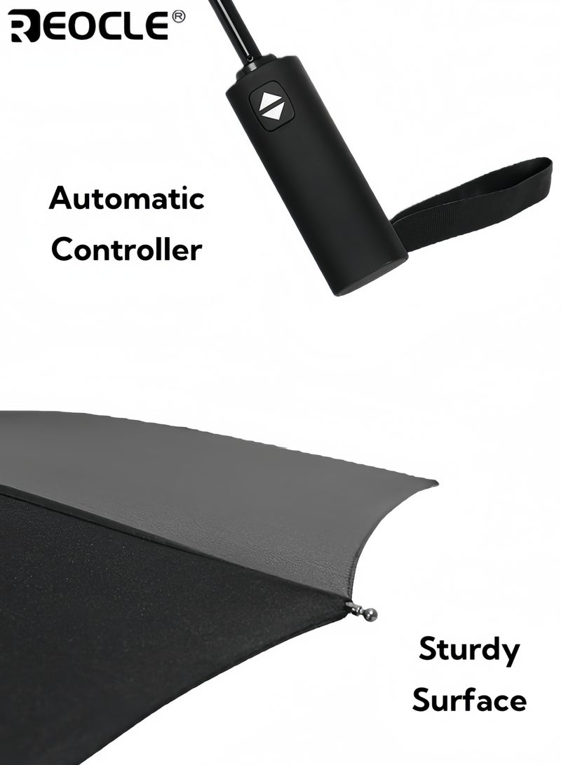 REOCLE 12-Rib Automatic Open Close Folding Umbrella Windproof Compact Travel Umbrella Stylish Foldable Umbrella Lightweight Durable Water Resistant Quick Drying Suitable for Daily Use Outdoor Activities - Image 3