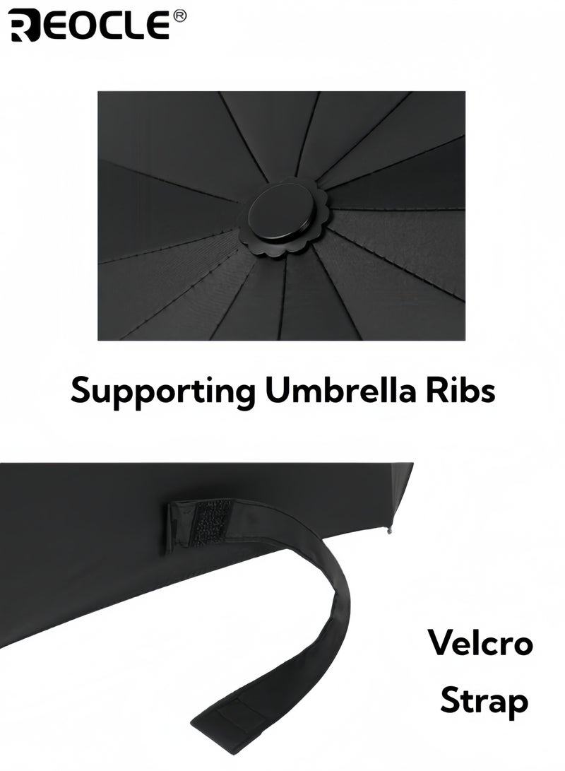 REOCLE 12-Rib Automatic Open Close Folding Umbrella Windproof Compact Travel Umbrella Stylish Foldable Umbrella Lightweight Durable Water Resistant Quick Drying Suitable for Daily Use Outdoor Activities - Image 4