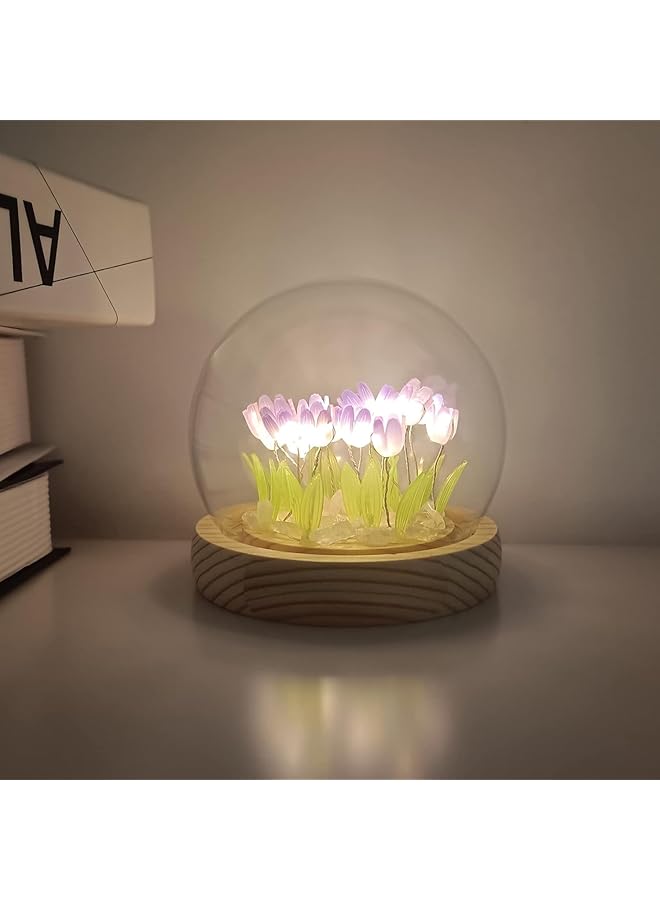 erorex Tulip Flowers With Handmade Night Light Artificial Tulip Flower Decor Unique Gift Bedroom Roses Table Lamp For Kids Adults Couple Batteries Operated Purple  - Image 1