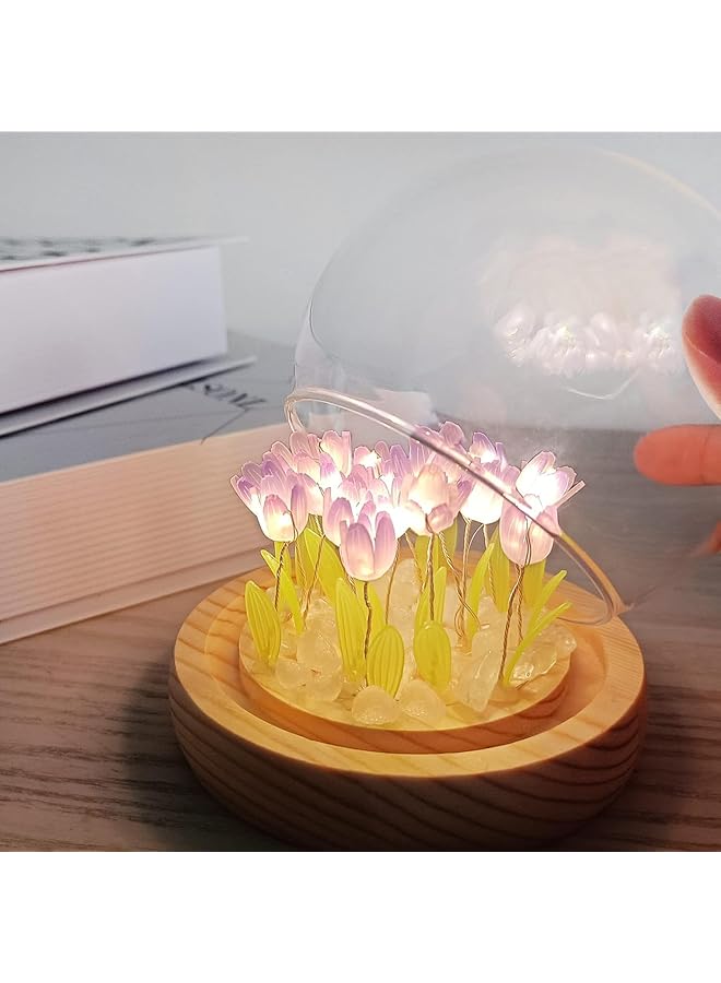 erorex Tulip Flowers With Handmade Night Light Artificial Tulip Flower Decor Unique Gift Bedroom Roses Table Lamp For Kids Adults Couple Batteries Operated Purple  - Image 2