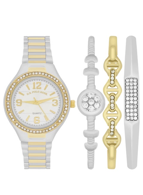 Women's Quartz Analog dual tone plated watch and bracelet set