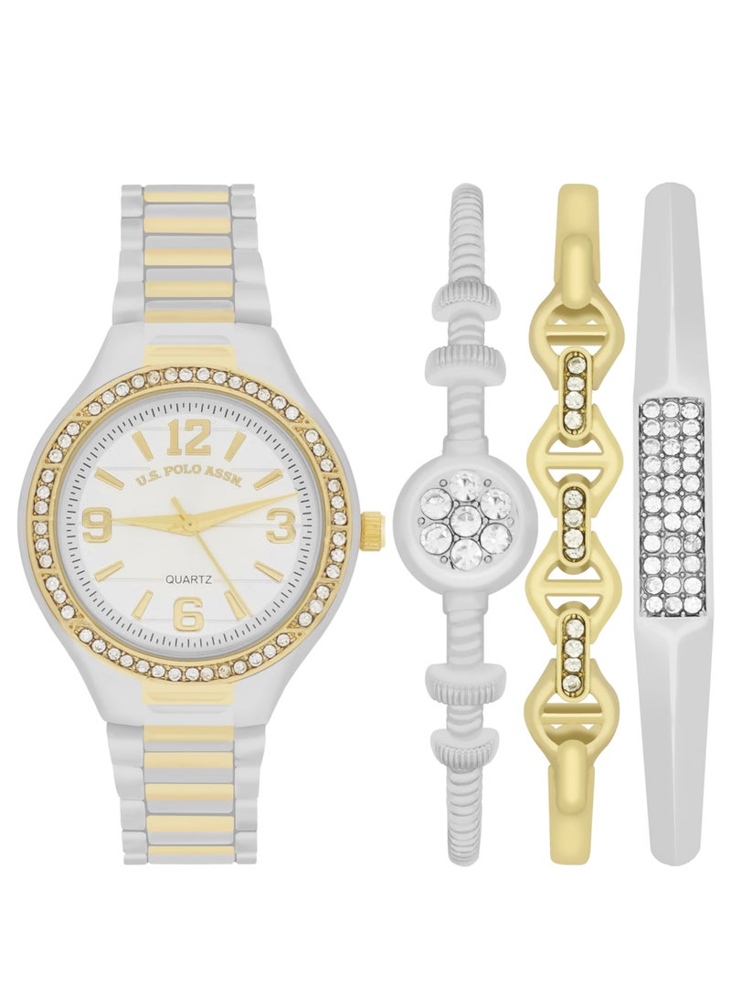U.S. Polo Assn. Women's Quartz Analog dual tone plated watch and bracelet set  - Image 1
