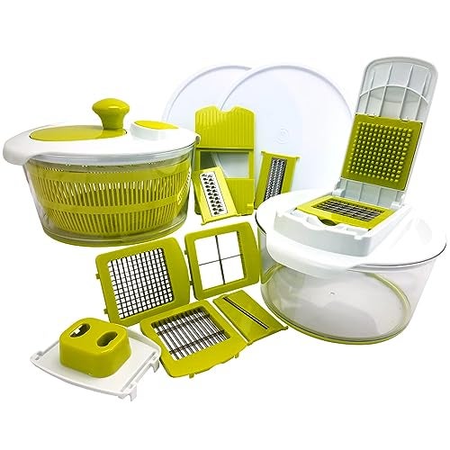 MegaChef, Dicer and Chopper Veggie Mandoline Slicer with Julienne Graterwith Interchangeable Blades and Storage Lids, 16 Piece, Green - Image 4