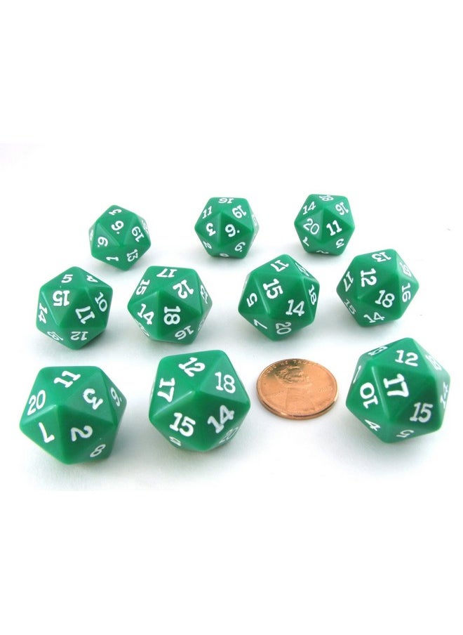 Koplow Games - Set Of 10 Twenty Sided 19Mm D20 Opaque Rpg Dice Green With White Numbers Die - Image 1