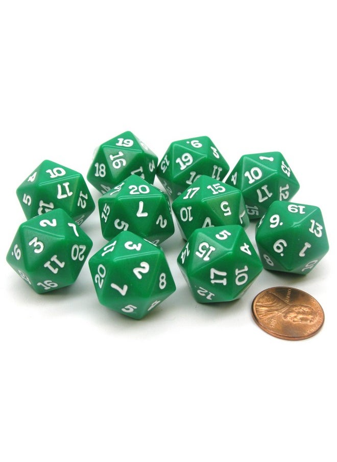 Koplow Games - Set Of 10 Twenty Sided 19Mm D20 Opaque Rpg Dice Green With White Numbers Die - Image 1