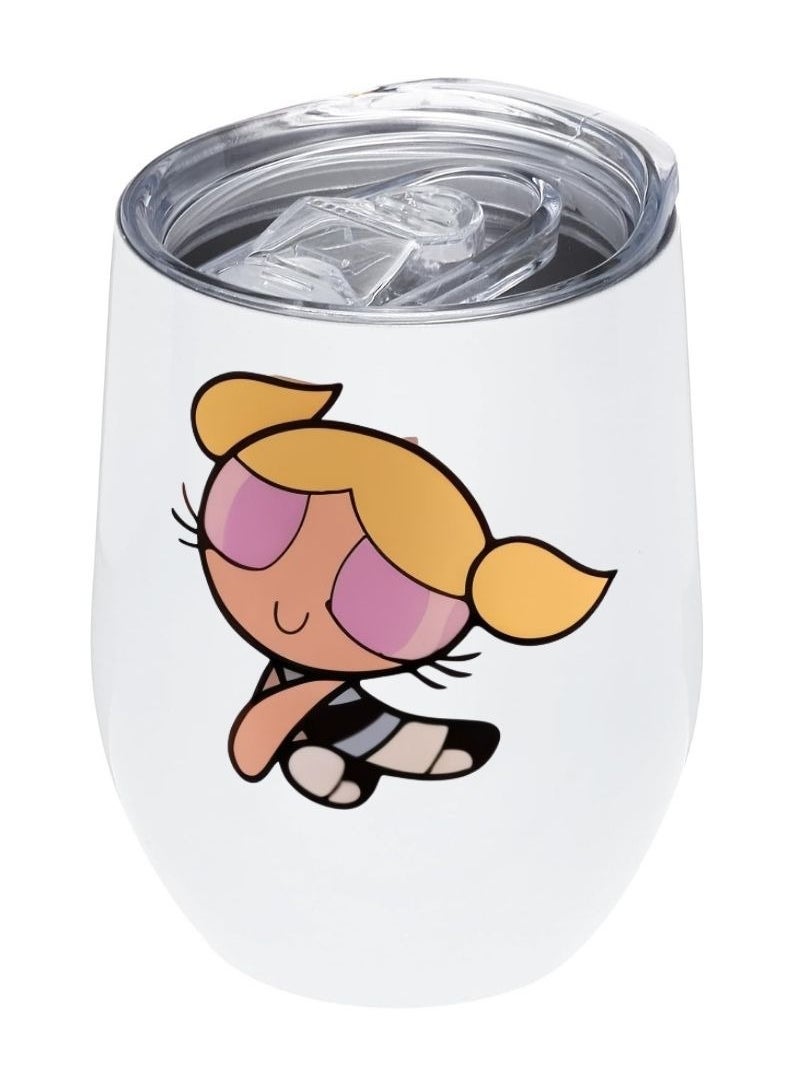 LOUD UNIVERSE Power Puff Cartoon Design, White Tumbler 12Oz With Lid, Perfect Cute Gift For Hot And Cold Drinks 