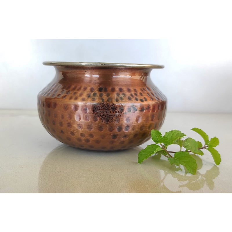 Indian Art Villa Steel Copper Hammered Design Antique Dark Tone Punjabi Handi, Tableware & Serveware Item for Home, Hotel & Restaurants, Volume-450 ml - Image 2