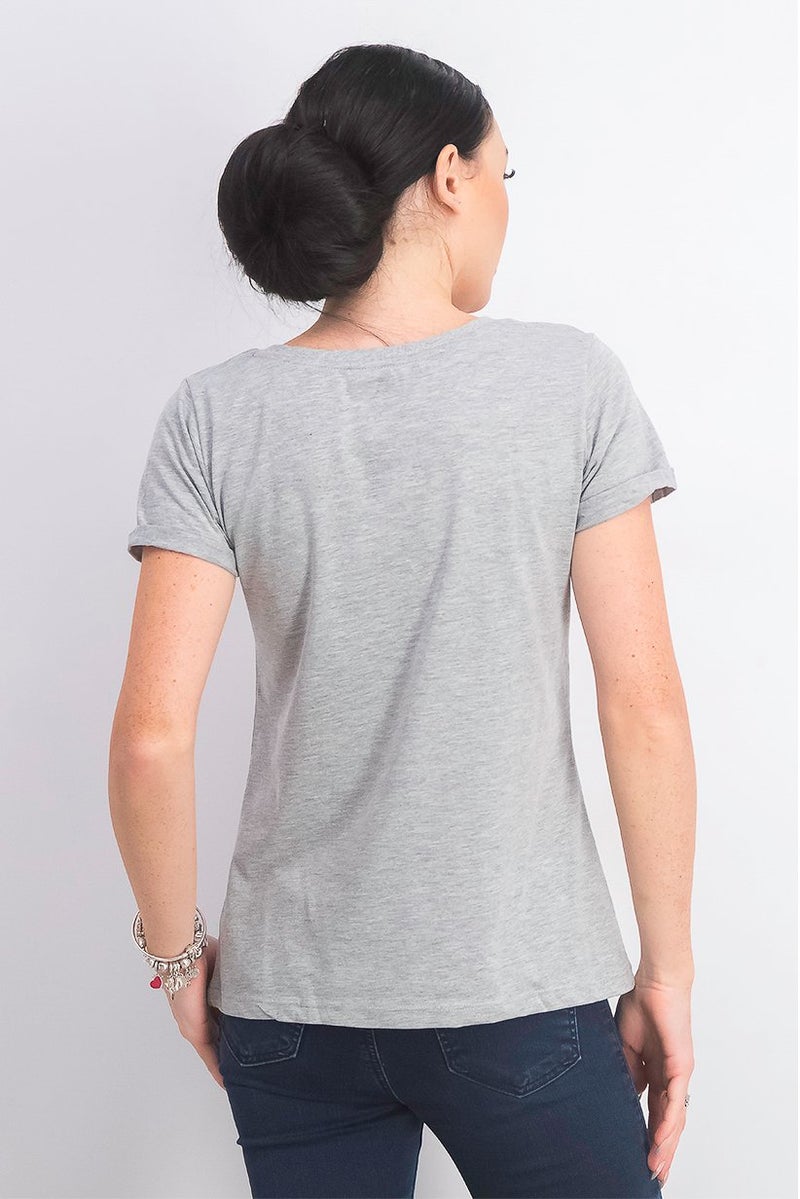 DIFUZED Women Graphic Short Sleeve Tee, Grey Heather - Image 3