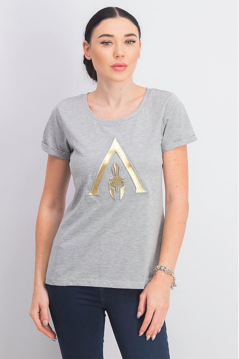 DIFUZED Women Graphic Short Sleeve Tee, Grey Heather - Image 1