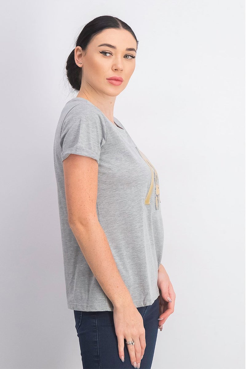 DIFUZED Women Graphic Short Sleeve Tee, Grey Heather - Image 4