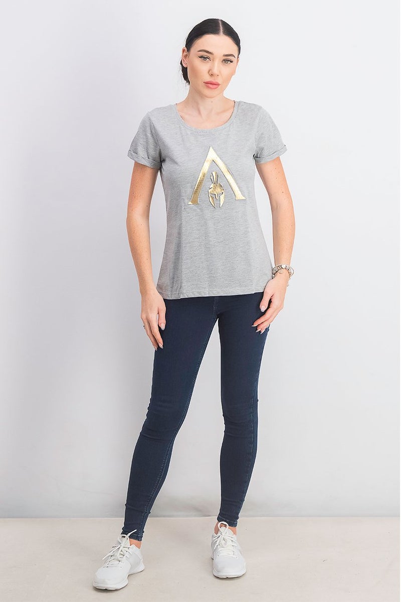 DIFUZED Women Graphic Short Sleeve Tee, Grey Heather - Image 2