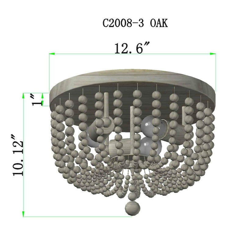 QS Q&S Wood Beaded Chandelier,Boho Farmhouse Light Fixture,Oak White,3 Lights,Semi Flush Mount Ceiling Light Fixtures for Hallway Baby's Nursery Bedroom Kitchen Living Room - Image 2