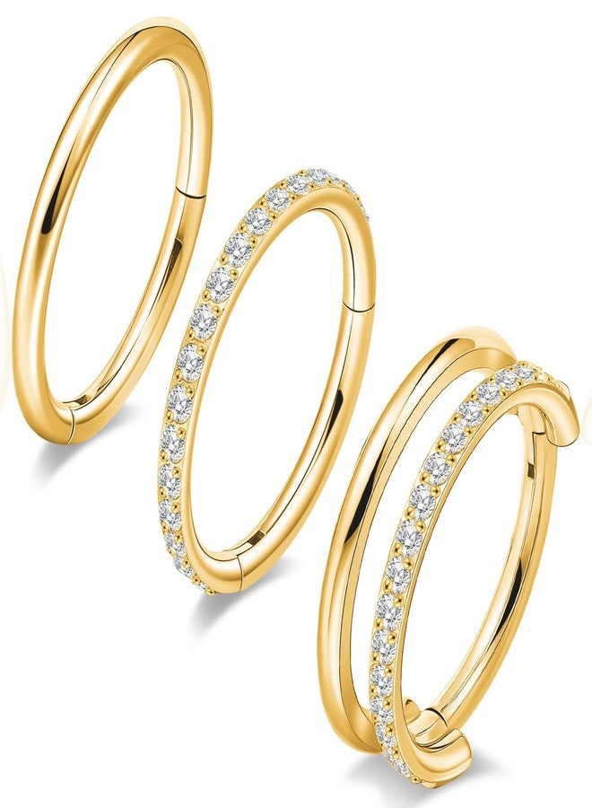limerencia Titanium Earrings, 3PCS Double Hoop Nose Rings Titanium for Women Men, 16/18G Cartilage Earrings for Helix, Rook, Tragus, Daith, Conch,Implant Grade Piercing Jewelry 6/8/10mm - Image 1