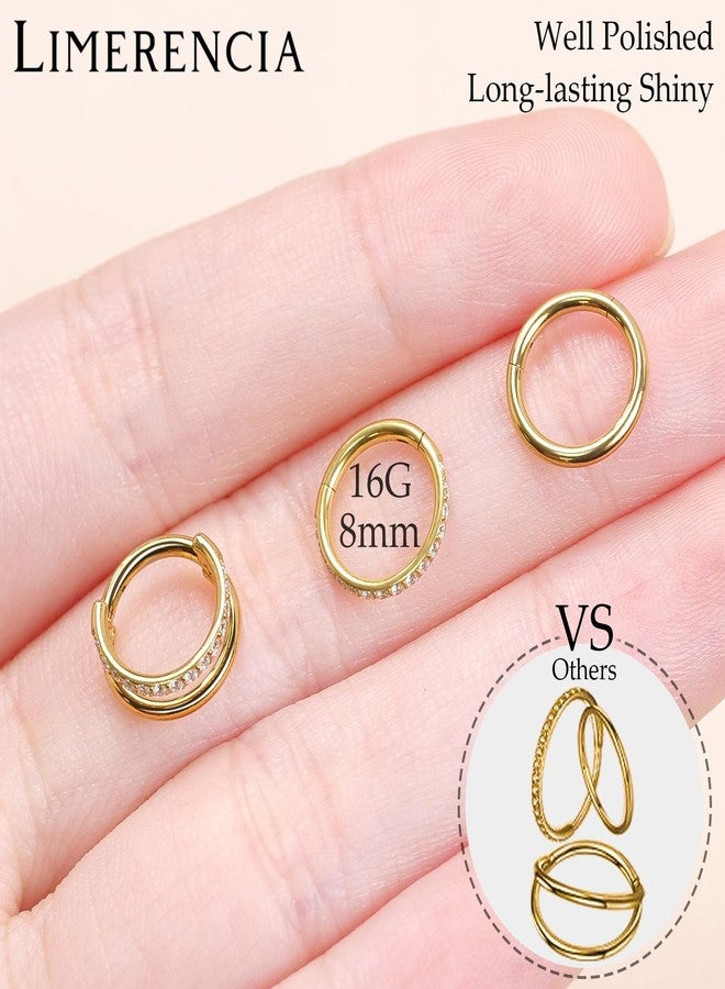limerencia Titanium Earrings, 3PCS Double Hoop Nose Rings Titanium for Women Men, 16/18G Cartilage Earrings for Helix, Rook, Tragus, Daith, Conch,Implant Grade Piercing Jewelry 6/8/10mm - Image 2