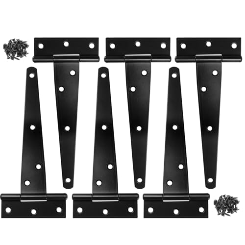 Murtenze Heavy Duty TStrap Hinge Shed Door Hinges Gate Hinges Black Tee Hinge Wrought Hardware for Wooden Fences Yard Rustproof 6 pcs 6 Inch - Image 1