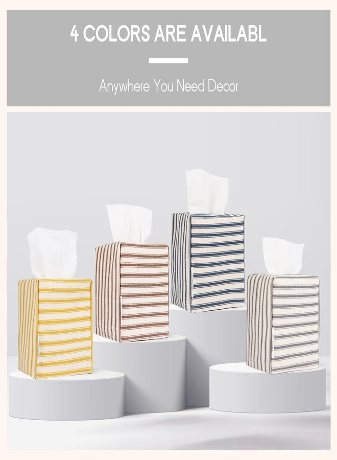 LeCorner Tissue Box Cover, Fabric Tissue Box Holder Square, Stylish Toilet Paper Storage, Modern Bathroom Counter Organizer Decorations Accessories,Ticking Stripe 5''x5''x5'' (Pastel Grey) - Image 5