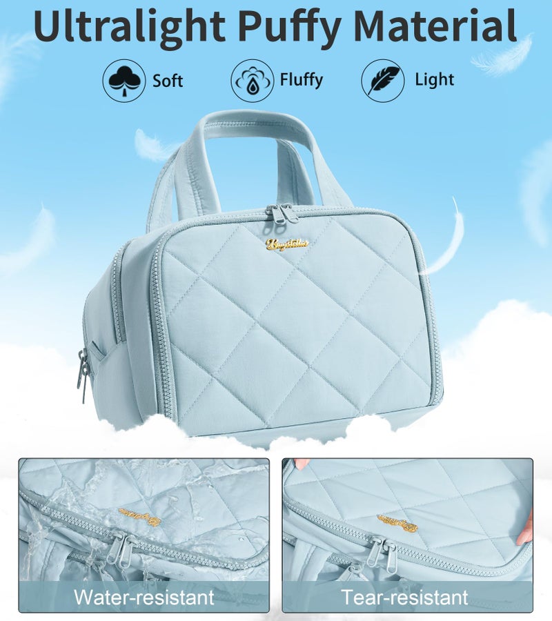 Bagstellar Travel Toiletry Bag, Large Wide-open Puffy Toiletry Bag for Women, Lightweight Quilted Makeup Bag Cosmetic Organizer with Handle Water-resistant Travel Essentials for Toiletries Accessories Light Blue - Image 4