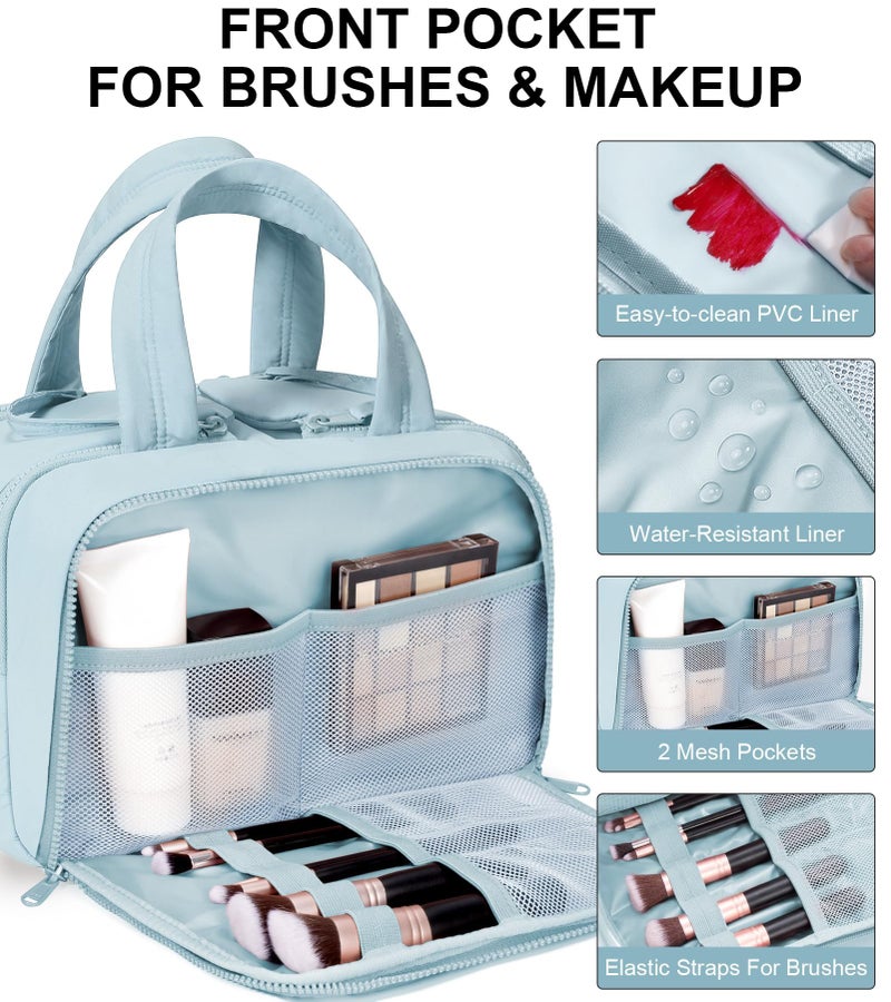 Bagstellar Travel Toiletry Bag, Large Wide-open Puffy Toiletry Bag for Women, Lightweight Quilted Makeup Bag Cosmetic Organizer with Handle Water-resistant Travel Essentials for Toiletries Accessories Light Blue - Image 5