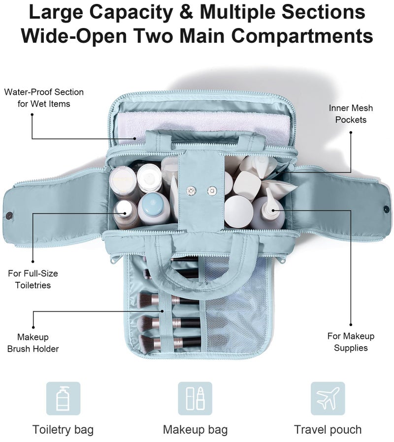 Bagstellar Travel Toiletry Bag, Large Wide-open Puffy Toiletry Bag for Women, Lightweight Quilted Makeup Bag Cosmetic Organizer with Handle Water-resistant Travel Essentials for Toiletries Accessories Light Blue - Image 3