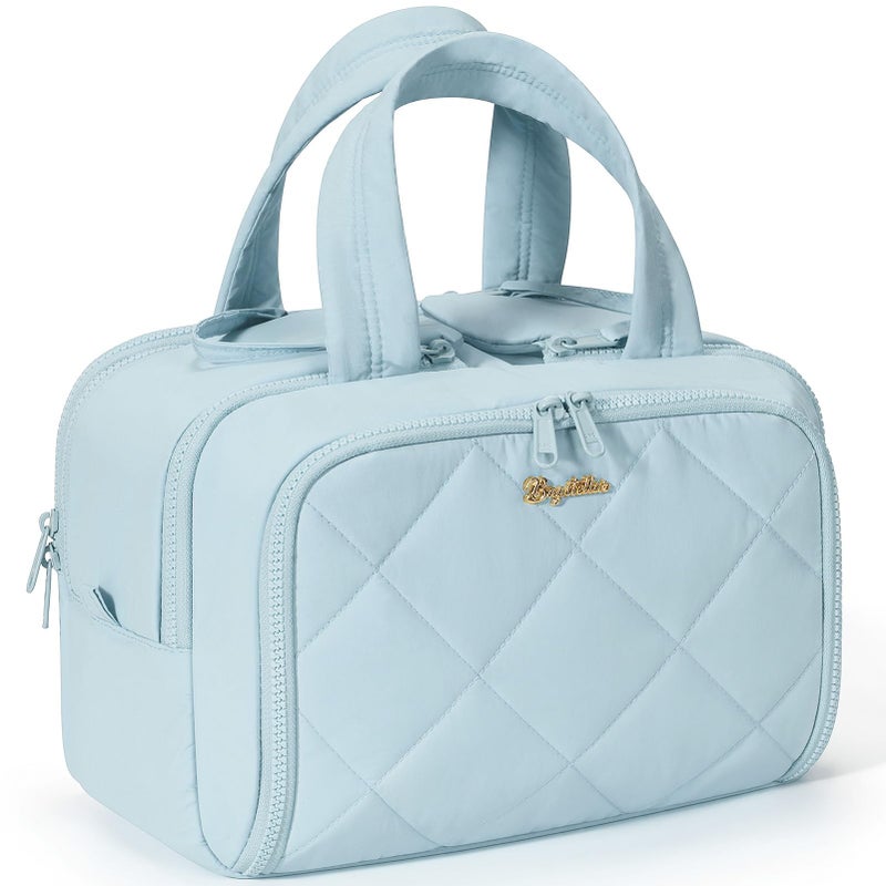 Bagstellar Travel Toiletry Bag, Large Wide-open Puffy Toiletry Bag for Women, Lightweight Quilted Makeup Bag Cosmetic Organizer with Handle Water-resistant Travel Essentials for Toiletries Accessories Light Blue - Image 1
