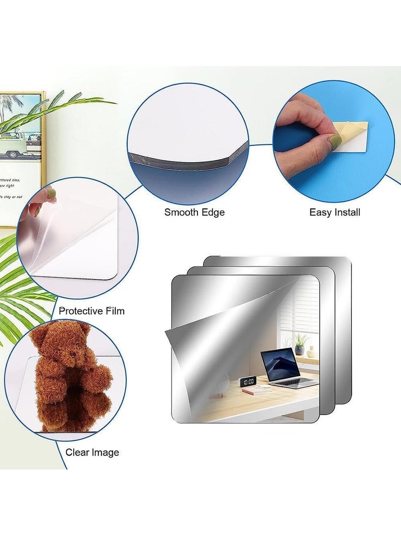 RATSAW - 3Pack Self Adhesive Acrylic Mirror Non Glass Sticky Mirror Flexible Plastic Mirror Sheets Wall Stickers Full Length Mirror Wall Mounted Frameless Mirror Set for Bedroom Living Room 30 x 30cm - Image 1