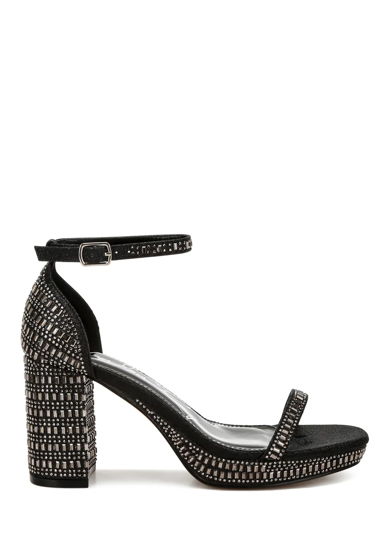 London Rag Rhinestones Embellished Block Sandals in Black