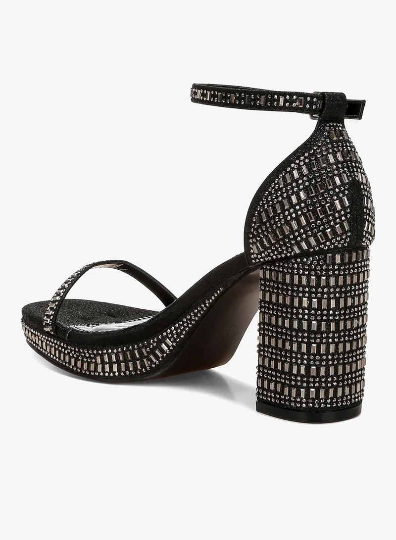 London Rag Black Rhinestones Embellished Block Sandals in Black for Women | Best Price UAE