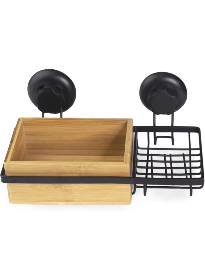 COMPACTOR Bestlock Suction Cup Wall Mount Shower Storage Shelf with Soap Dish Black and Brown 13.5 x 27.3 x 15 cm RAN10214 - Image 2