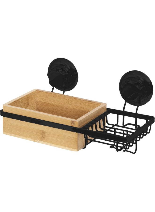 COMPACTOR Bestlock Suction Cup Wall Mount Shower Storage Shelf with Soap Dish Black and Brown 13.5 x 27.3 x 15 cm RAN10214 - Image 1