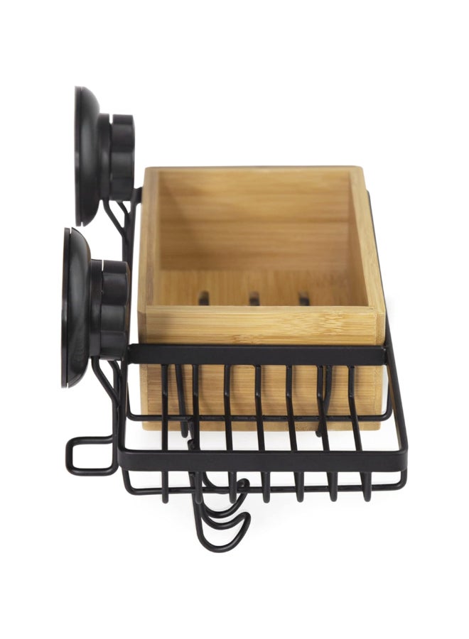 COMPACTOR Bestlock Suction Cup Wall Mount Shower Storage Shelf with Soap Dish Black and Brown 13.5 x 27.3 x 15 cm RAN10214 - Image 3