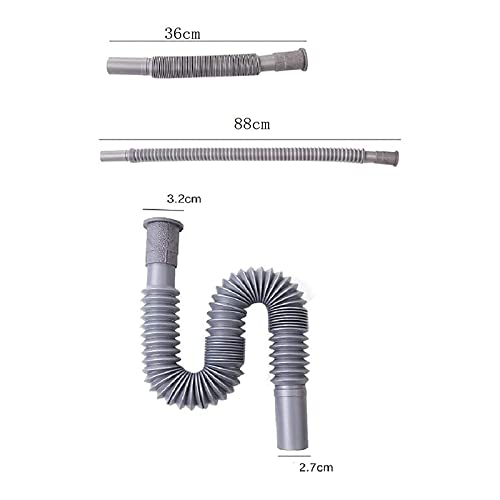 OLIREXD Universal Wash Basin Sink Drain Pipe, 1-1/4 Inch Install Diameter Plastic Flexible and Expandable Drain Pipe for Kitchen Bathroom Sink, Gray - Image 3