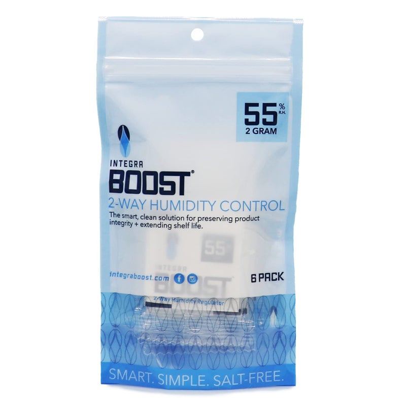 Integra Boost - 55% RH Level - 2 Gram Size - Two-Way Humidity Control Pack - Includes Humidity Indicator Cards - Humidity Balancer Packet For Packaged Foods & Herbs Storage (Pack of 6) - Image 1