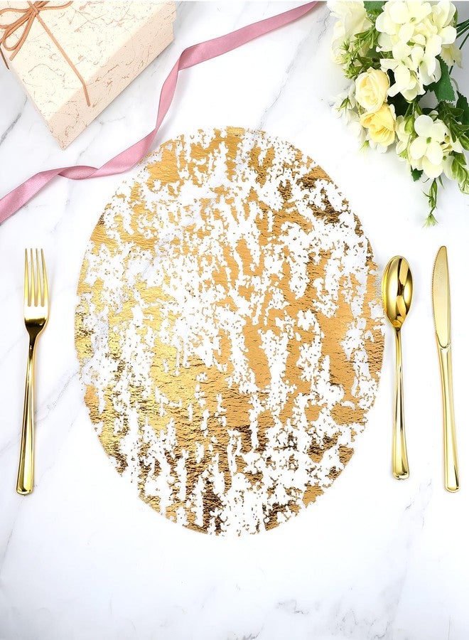 Limbeuuu 120 Pcs Disposable Gold Placemats Set Round Gold Foil Mesh Pressed Table Doilies Metallic Thin Mesh Table Runner for Home Decoratio 13 Inch - Image 3