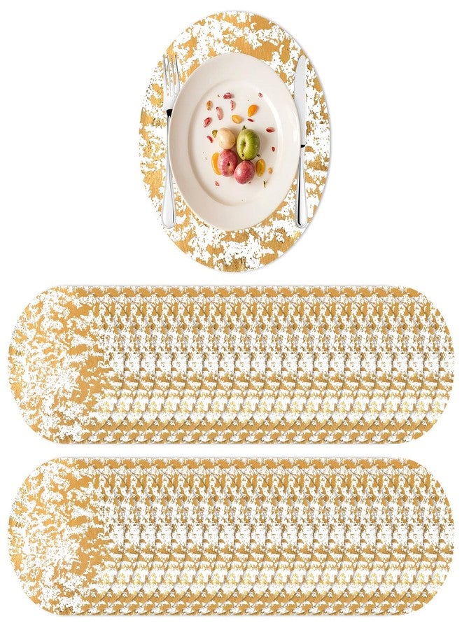 Limbeuuu 120 Pcs Disposable Gold Placemats Set Round Gold Foil Mesh Pressed Table Doilies Metallic Thin Mesh Table Runner for Home Decoratio 13 Inch - Image 1