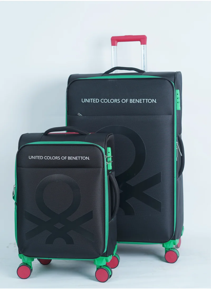 UNITED COLORS OF BENETTON BNTE-50 Set of 2 Luggage with TSA Lock| Material- Soft Trolley with lightweight| Adjustable Trolley Handle | Smooth Dual Wheels 360degree rotate| SIZE-20/28 Inch| BLACK