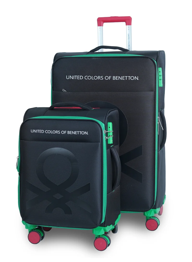UNITED COLORS OF BENETTON BNTE-50 Set of 2 Luggage with TSA Lock| Material- Soft Trolley with lightweight| Adjustable Trolley Handle | Smooth Dual Wheels 360degree rotate| SIZE-20/28 Inch| BLACK