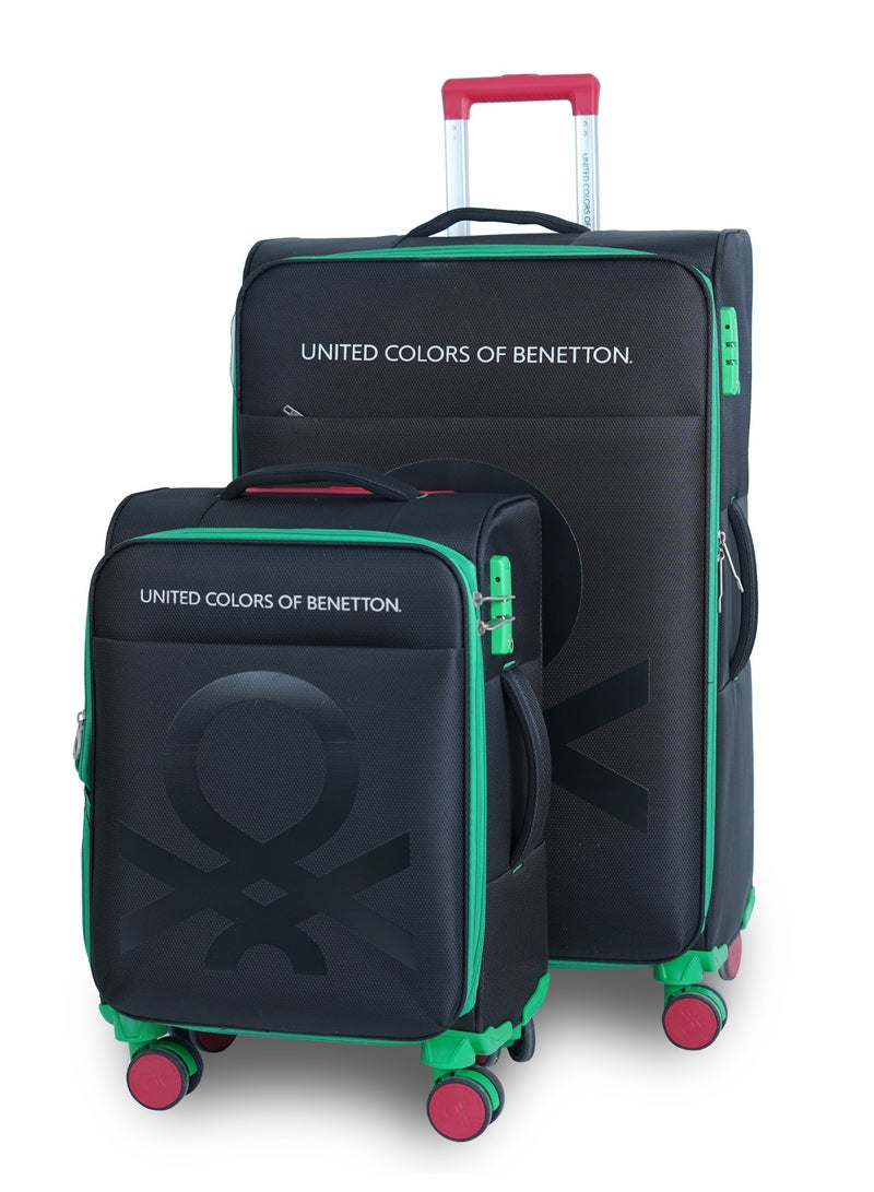 UNITED COLORS OF BENETTON BNTE-50 Set of 2 Luggage with TSA Lock| Material- Soft Trolley with lightweight| Adjustable Trolley Handle | Smooth Dual Wheels 360degree rotate| SIZE-20/28 Inch| BLACK - Image 1
