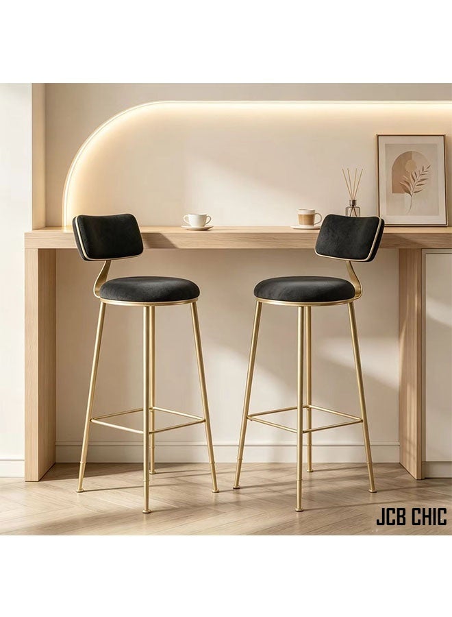 JCB CHIC كرسي بار عصري من المخمل مزود بمسند ظهر، كرسي بار بارتفاع منضدة، كرسي بهيكل معدني، كرسي طعام لمنضدة المطبخ مخصص للحانات والمقاهي والمطاعم العائلية (2 قطعة) - Image 1