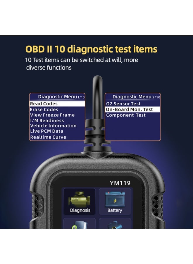 OBD-II OBD II Scanner, Car Engine Fault Code Reader Battery Tester CAN Diagnostic Scan Tool for 12V Gasoline Vehicles, Black - Image 4