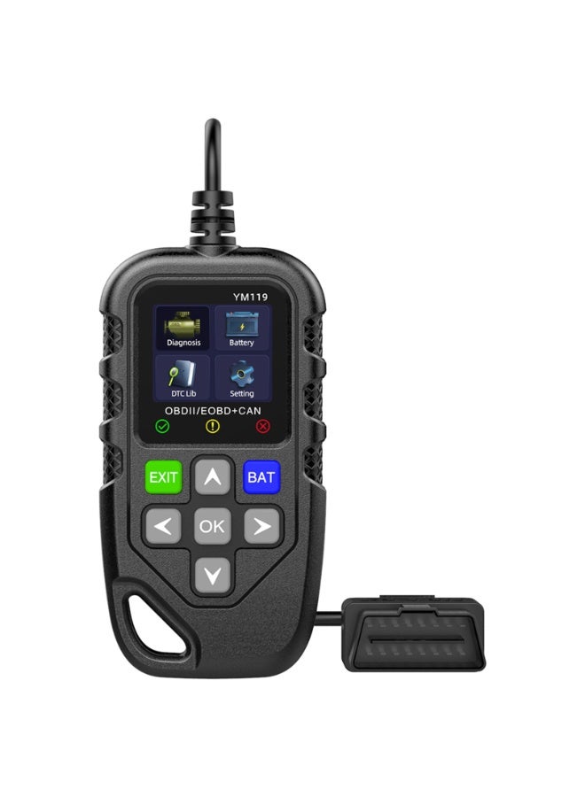 OBD-II OBD II Scanner, Car Engine Fault Code Reader Battery Tester CAN Diagnostic Scan Tool for 12V Gasoline Vehicles, Black - Image 1