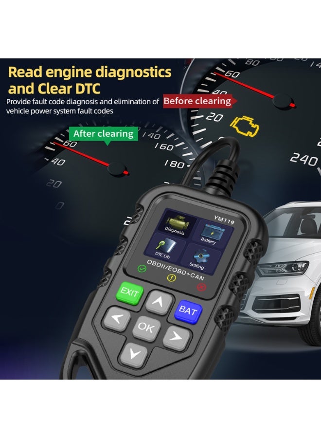 OBD-II OBD II Scanner, Car Engine Fault Code Reader Battery Tester CAN Diagnostic Scan Tool for 12V Gasoline Vehicles, Black - Image 3