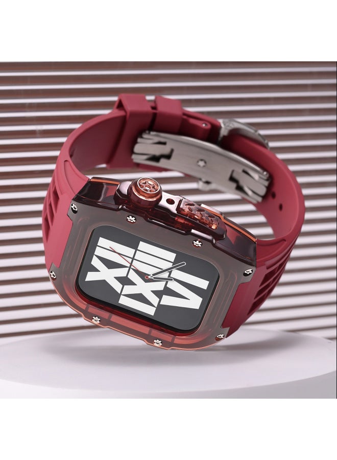 Suitable For Apple Watch With Modified Case Iwatch7/8 Transparent Case Fluorine Rubber With Butterfly Buckle 44/45mm - Image 3