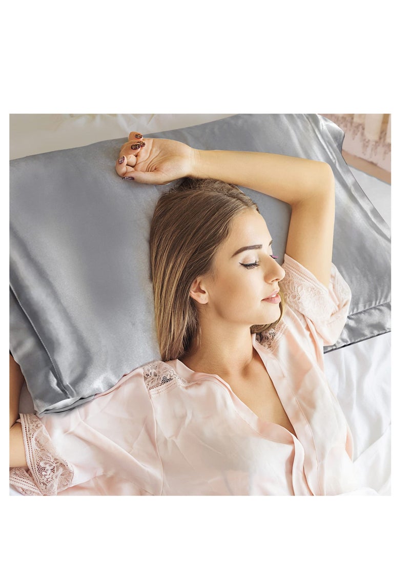 Y&D Natural Mulberry Silk Pillowcase, Soft Smooth Cooling Premium Grade Pillow Covers, for Hair and Skin Health, Standard Size 50 x 75 cm Sleeping (2 Pcs Grey)  - Image 5