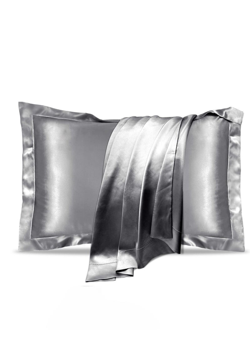 Y&D Natural Mulberry Silk Pillowcase, Soft Smooth Cooling Premium Grade Pillow Covers, for Hair and Skin Health, Standard Size 50 x 75 cm Sleeping (2 Pcs Grey)  - Image 1