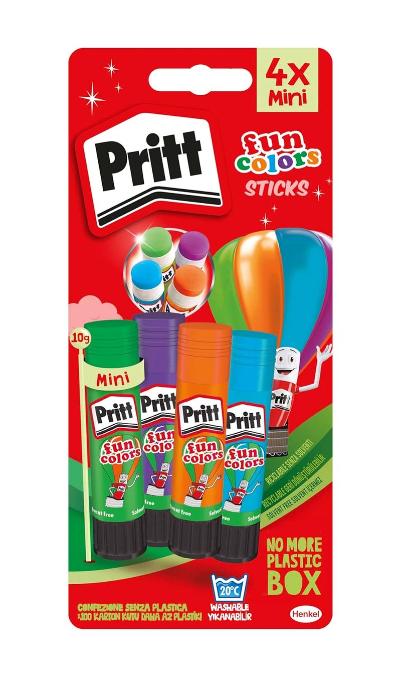 Pritt Fun Colors Glue Sticks, Child Friendly Coloured Craft Glue For Arts & Crafts Activities, Multicoloured Strong Hold Adhesive For School & Home, 4X10g Stick,Multicolors - Image 1