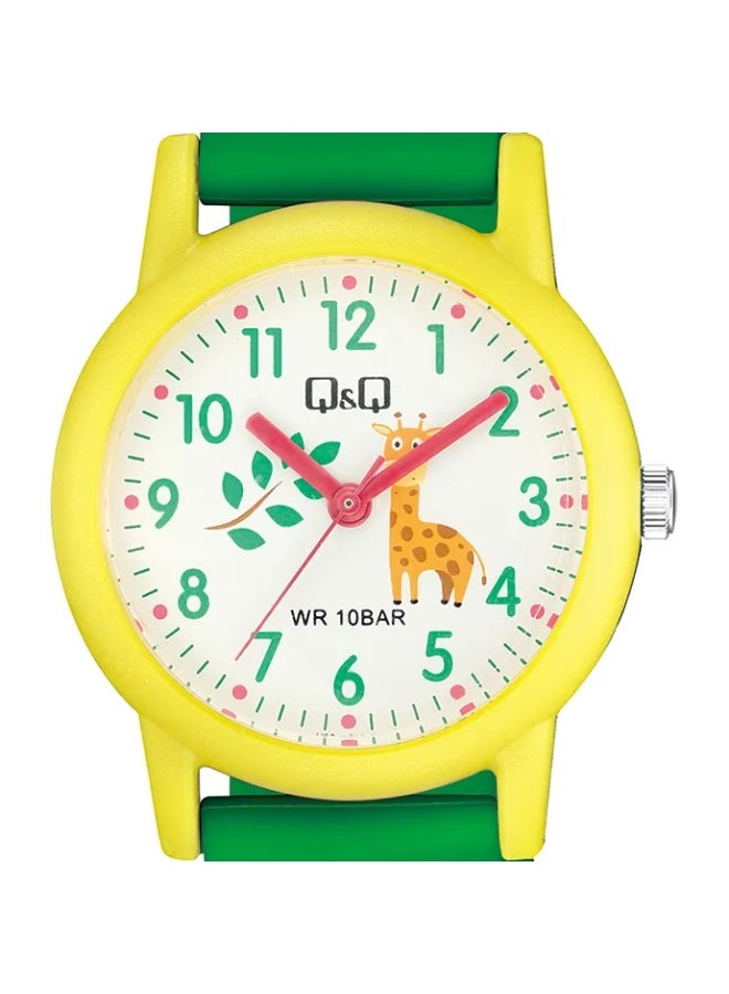 Q&Q Kids Unisex Analog Quartz Watch V23A-010VY with Green Strap, Yellow Case, and Giraffe Dial - Image 2