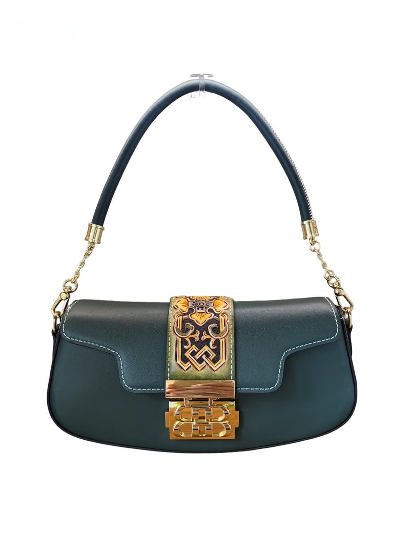 Lumo Leather Care-Artisan Hand-Carved & Painted Genuine Leather Satchel, Vintage Floral Handcrafted 2-in-1 Shoulder Crossbody Bag - Image 1