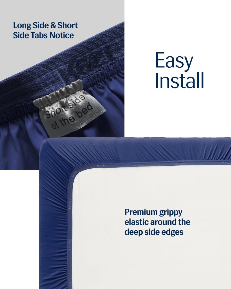 Rest REST Evercool+ Fitted Sheet  Cali King  Midnight Blue  15"" Deep (up to 18)  Breathable Bedding for Hot Sleeper and Night Sweats  Bed Sheet with Ionic+ Self-Cleaning Silver Yarn for Sensitive Skin  - Image 3