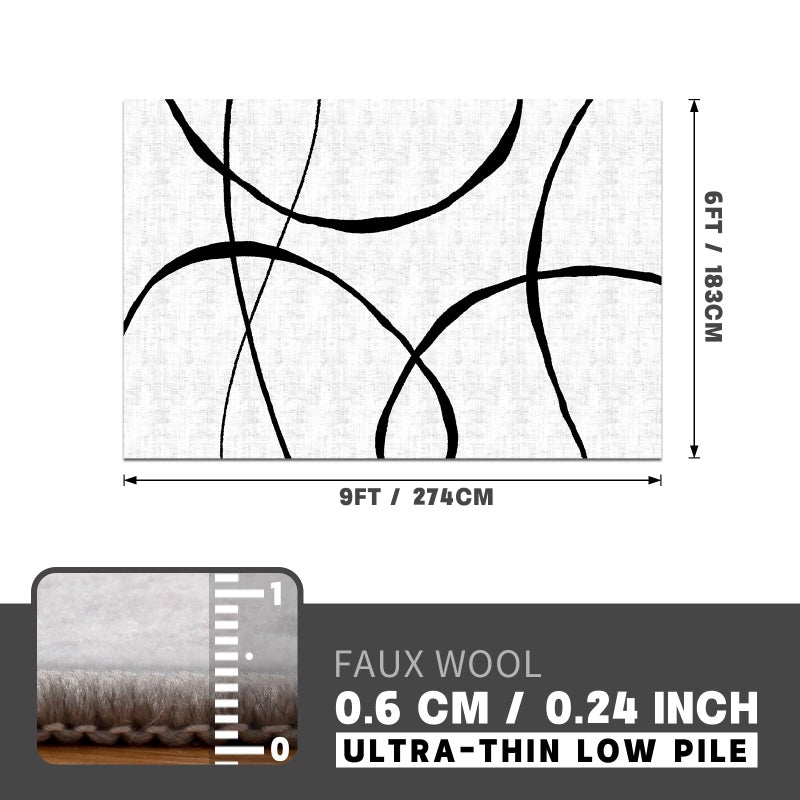 YIHOUSE 6'x9' Black and White Rug- Washable Area Rug for Living Room Bedroom, Large Modern Non-Slip Ultra-Thin Rug Home Decor,Curve,6x9ft - Image 3