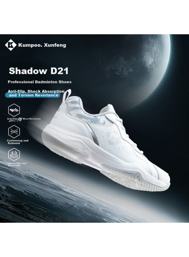 Kumpoo New Featherweight Badminton Shoes Shadow D21 Breathable Non-slip Wear-resistant Professional Sports Shoes White/silver Size 39